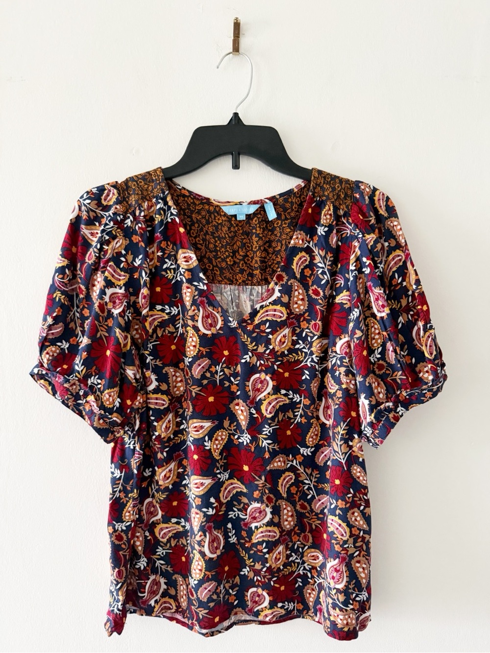 Draper James Floral Paisley Print Short Sleeve Blouse Top Size Medium (M)